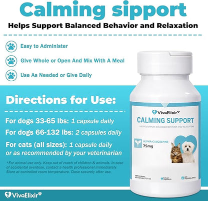 Dog Calming Capsule Calming Support Supplement for Small Dogs and Cats, Helps Promote Relaxation and Reduce External Stress Factors, Daily Behavioral Support and Anxiety Relief for Dogs and Cats, 75mg
