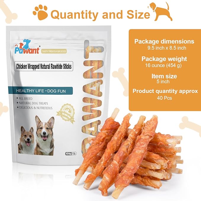 Chicken Wrapped Rawhides for Dogs Treats Puppy Training Snacks Sticks Dog Rawhide Chews All Natural Dog Treats 1lb