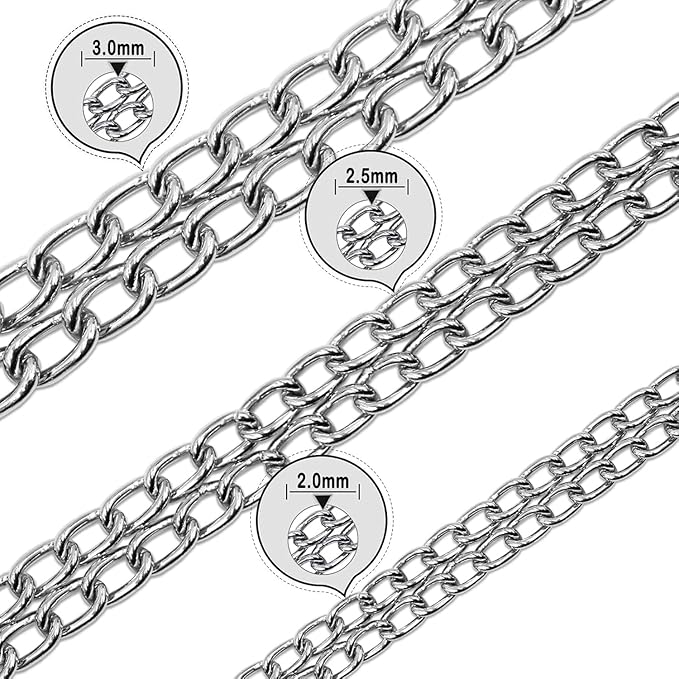 Heavy Duty Dog Choker Chain Collar, Silver Double Row Martingale Chain Dog Collars, Chew Proof Metal Cuban Link Dog Collars Adjustable for Small Medium Large Breed Dogs (2 Row, L)