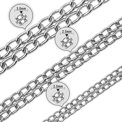 Heavy Duty Dog Choker Chain Collar, Silver Double Row Martingale Chain Dog Collars, Chew Proof Metal Cuban Link Dog Collars Adjustable for Small Medium Large Breed Dogs (2 Row, L)