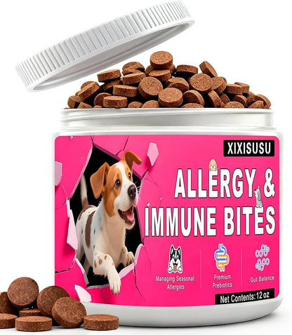XIXSUSU Allergy Relief Chews for Dogs 12 oz | Itch & Hot Spot Relief for Skin & Coat Health | Grain Free Soft Chews for Dog Allergies | Gut Health for Dog Allergies & Sensitive Stomach