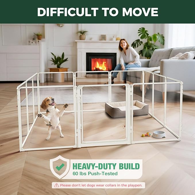 FXW AuraSpace Pro Acrylic Indoor Dog Playpen, Heavy-Duty with Metal Frame, 32" Height 12 Panels for Small and Medium Dogs, White│Patented