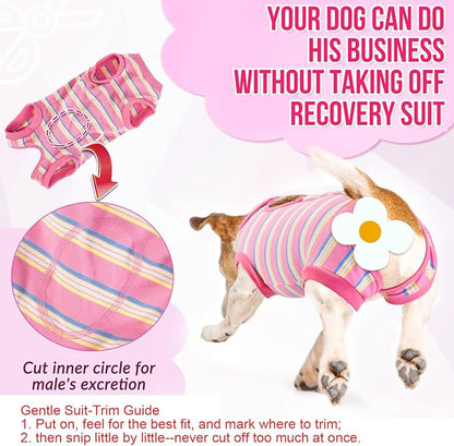 Lukovee Recovery Suit for Dogs, Onesie Surgery Recovery Suit for Female Male Dogs, Abdominal Wounds Cone E-Collar Alternative Prevent Licking Spay Recovery Suit (Pink Stripes,M)