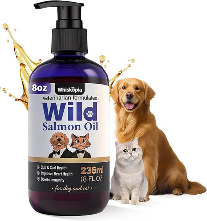 Wild Salmon Oil for Dogs & Cats Pet Omega-3 Fish Oil Supplement to Reduce Shedding and Itching, Support Joints, Brain, Heart, Skin & Coat Health Fast-Absorbing Liquid Fish Oil Supplement - 8 oz