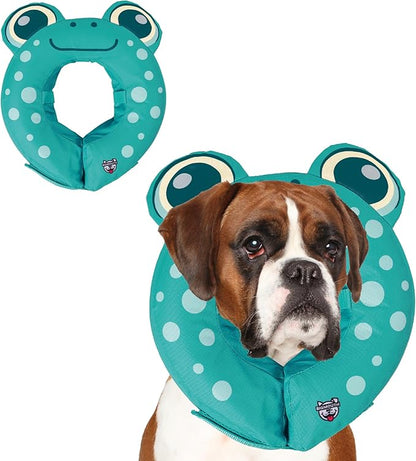 Frog Inflatable Recovery Collar, Comfortable Cone Replacement for Pet Surgery, Protective Collars to Prevent Licking & Biting, Size Large