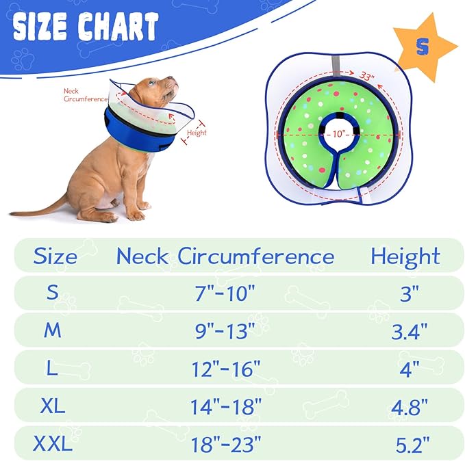 Elevated Inflatable Dog Cone Collar Alternative After Surgery, Dog Donut Collar, Soft Pet Cone to Stop Licking for Small Medium Large Dogs