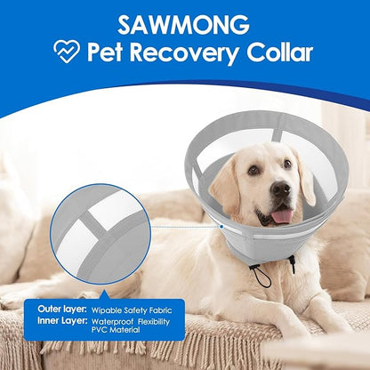 SAWMONG Soft Cone for Dogs – Large Dog Recovery Collar, Adjustable E-Collar to Stop Licking After Surgery (L, Gray)
