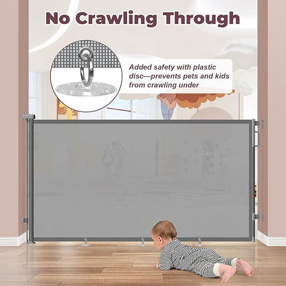 42" Extra Tall Retractable Baby Gates for Stairs, 76" Wide Dog Gate Indoor Outdoor for Doorways Deck Kitchen, Long Mesh Safety Gate for Child Toddler, Prevent Pet from Jumping Over, Grey