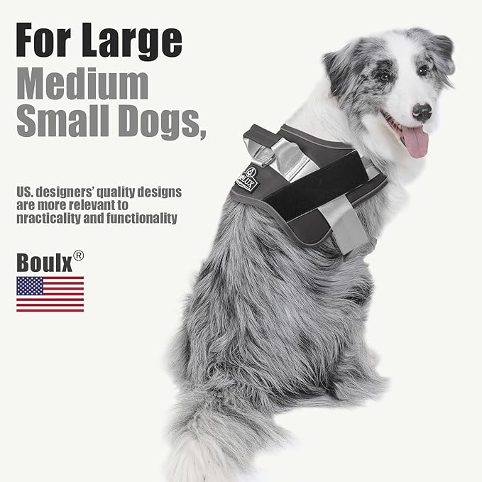 Bolux Dog Harness, No-Pull Reflective Dog Vest, Breathable Adjustable Pet Harness with Handle for Outdoor Walking - No More Pulling, Tugging or Choking (Black, L)