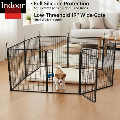 Portable Dog Crates & Playpen, 32'' Metal Pet Pen for Small/Medium Dogs, Easy-Carry Straps, Ideal for Indoor/Outdoor, Camping, RV, Yard (One Door)