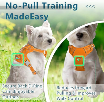 BARKBAY Dog Harness No Pull Oxford with ID Tag Pocket - Heavy Duty, Reflective, Easy Control for Large Dogs(Pumpkin Oxford,XS)