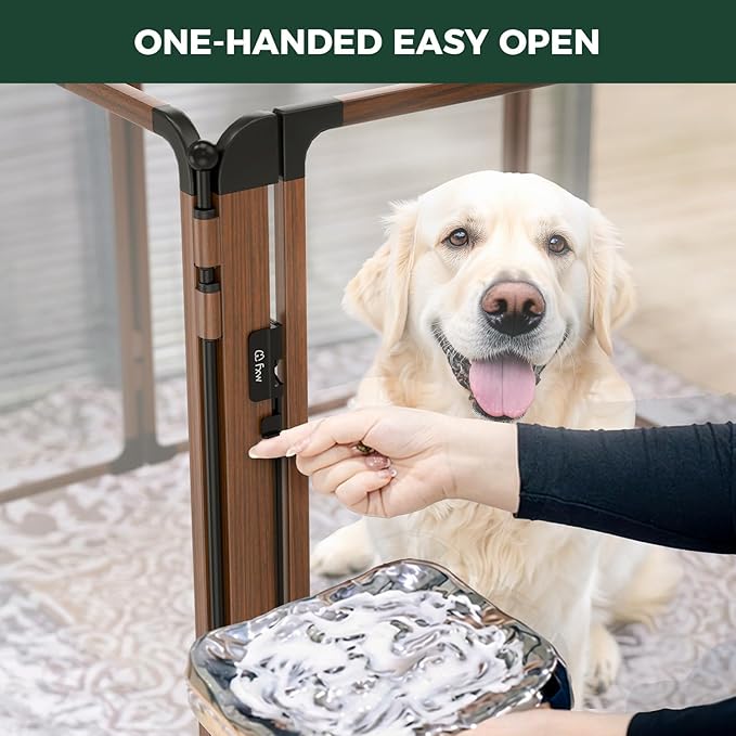 FXW AuraSpace Pro Acrylic Indoor Dog Playpen, Heavy-Duty with Metal Frame, 40" Height 6 Panels for Medium and Large Dogs, Walnut│Patented