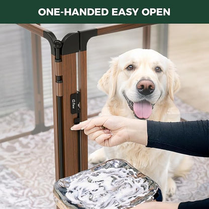 FXW AuraSpace Pro Acrylic Indoor Dog Playpen, Heavy-Duty with Metal Frame, 40" Height 6 Panels for Medium and Large Dogs, Walnut│Patented