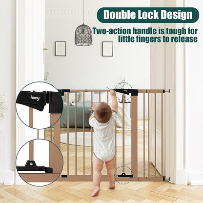 keny 29.7"-46" Baby Gate for Stairs, Auto Close Dog Gates for Doorways, Pressured Mounted No Drilling Pet Gate Extra Wide, Easy Walk Thru Stair Gate, 30" Tall, Brown