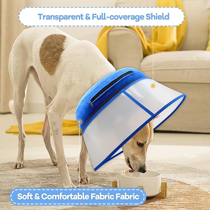 2-in-1 Upgraded Inflatable Dog Cone Collar with Detachable Anti-Licking Shield, Soft Adjustable Elizabethan Collar for Dogs After Surgery (M, Blue)
