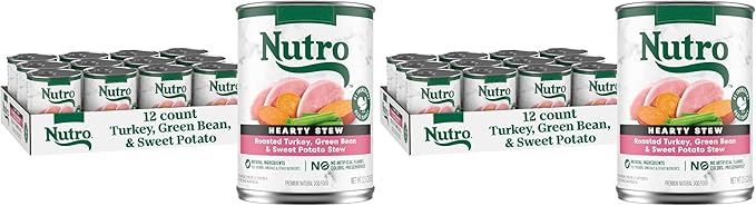 Nutro Hearty Stew Canned Wet Dog Food, Natural Grain Free Dog Food Wet Cuts in Gravy Roasted Turkey with Green Bean & Sweet Potato Stew, 12.5 oz. Cans (12 Count, Pack of 2)
