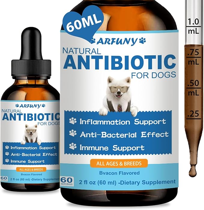Natural Antibiotics for Dogs - 60ML Dog Antibiotic Drops - Itchy Skin Relief - Allergy Relief - Immune Support - with Organic Natural Ingredients - Bacon Flavor