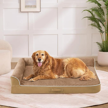 Dog Bed Large Sized Dogs, XL Orthopedic Dog Bed for Large Dogs 42"x30"x7.5", Waterproof Pet Bed with Washable Removable Cover, L-Shaped Pet Couch with Portable Handle, Camel