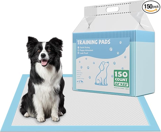DUMOS 150 Count Puppy Pads for Dogs, 22" x 22" Potty Puppy Training Pad, Dog Cat Pee Pads, Super Absorbency Disposable Pet Leakproof Quick Drying Pad