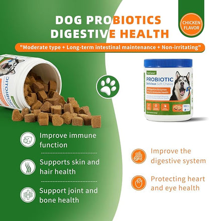 Probiotic Soft Chews for Dogs, Daily Probiotic for Dogs, Dog Probiotics with Digestive Enzymes & Prebiotics, Gut Health & Sensitive Stomach Support（TESTER-15 Ct）
