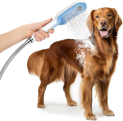 SR SUN RISE Dog Shower Attachment for Thick Haired Dogs, 4 Spray Mode Pet Bath Sprayer with Stainless Steel Diverter Valve & 6.5 Foot Hose, Indoor & Outdoor Dog Washing Grooming Supplies, Blue/White