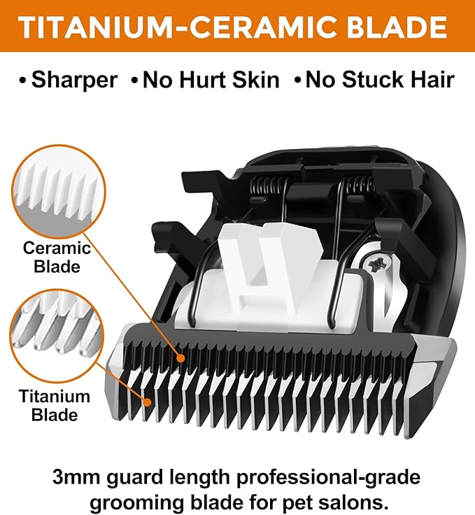 Petsaunter 2 PCS 3mm Guard Length Replacement Dog Clipper Blade, Low Noise Trimmer for Grooming, Sharp Titanium-Ceramic Blade