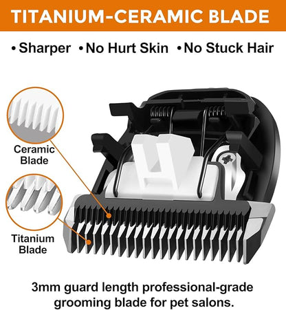 Petsaunter 2 PCS 3mm Guard Length Replacement Dog Clipper Blade, Low Noise Trimmer for Grooming, Sharp Titanium-Ceramic Blade