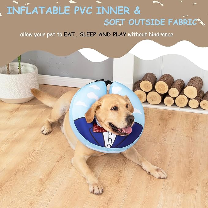 Inflatable Dog Cone Collar,Waterproof Soft Dog Donut Cone for Large Medium Small Dogs Cats, Recovery Pet E-Collar Alternatives After Surgery (Suit Blue, Small)