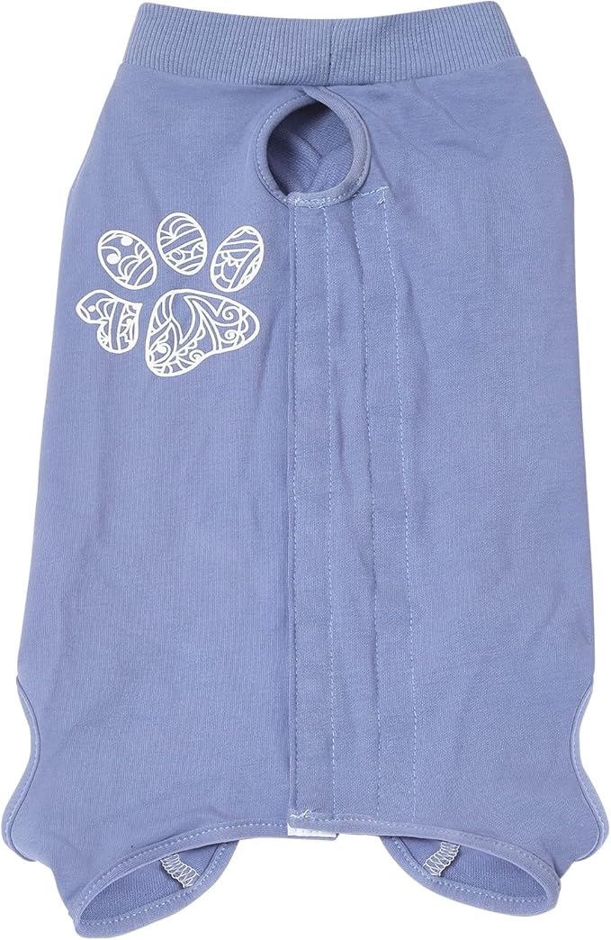 Jiupety Dog Recovery Suit Adjustable, Not Fit Slim and Long Body, Dogs Suit for Surgery Recovery, L Size, Anti-Licking Surgical Dog Onesies, Blue & Paw
