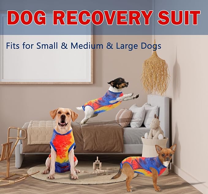 Dog Surgery Recovery Suit for Male Female, Spay Neuter Cone Alternative Surgical Onesie, Tie-dye Purple (Tie-dye Blue, X-Large (Back 19.7'', Chest 22''-24''))