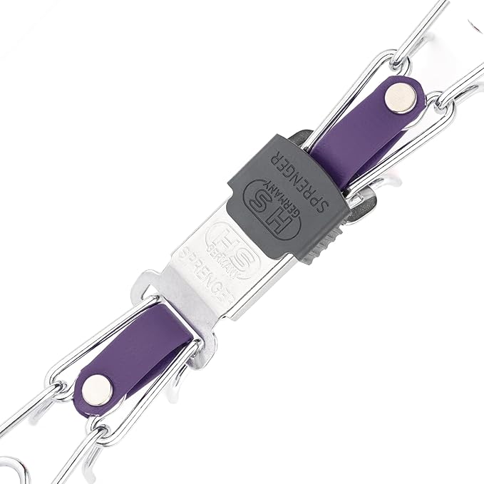Herm Sprenger Chrome Plated Steel Dog Collar with Quick Release ClicLock Buckle and Biothane Insert Training Collar for Dogs Made in Germany (Violet Purple, 22in x 3.0mm(Neck Size up to 18-19in))