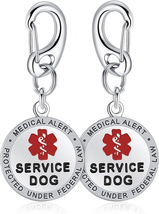 Service Dog Tag/ESA Animal Tag - Double Sided with Federal Protection & Red Medical Alert Symbol| Easily Attach to Collar, Harness, Vest | Service Dog Identification Tag