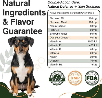 Dog Flea and Tick Prevention Allergy Chews - Omega 3 Skin and Coat Supplement,Immune Support,Natural Yeast,Itching & Licking Relief Treatment Chewable,Bites,Chews for Dogs Itching-200 Count