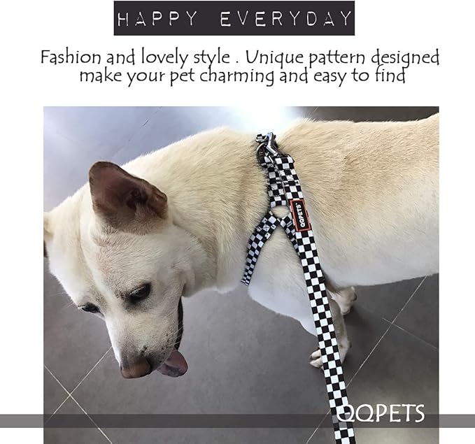 QQPETS Dog Harness Leash Set Adjustable Heavy Duty No Pull Halter Harnesses for Small Medium Large Breed Dogs Back Clip Anti-Twist Perfect for Walking (L(23"-32" Chest Girth), Black Plaid)