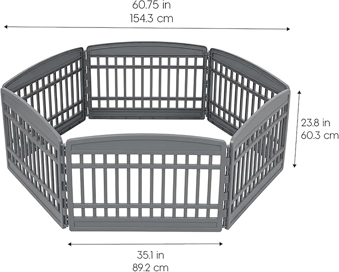 IRIS USA 24" Dog Playpen 6-Panel Pet Exercise Pen with Door Gate 61x61x24 Puppy Play Pen Indoor Outdoor Plastic Heavy Duty Foldable Portable Pet Fence for Small Medium Dogs Puppies Multiple Pets Gray