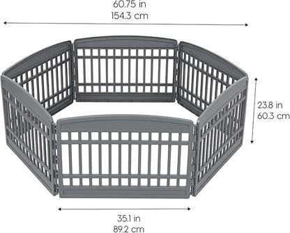 IRIS USA 24" Dog Playpen 6-Panel Pet Exercise Pen with Door Gate 61x61x24 Puppy Play Pen Indoor Outdoor Plastic Heavy Duty Foldable Portable Pet Fence for Small Medium Dogs Puppies Multiple Pets Gray