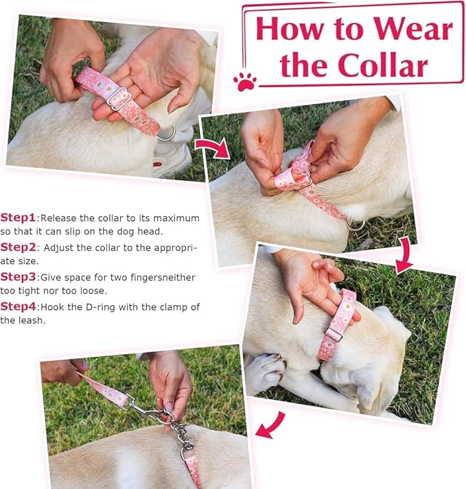 Dog Choker Collar for Large Dogs,Stainless Steel Choke Collar for Dogs No Pull Slip Chain Martingale, Cinch Choker Heavy Duty Dog Collar Pink