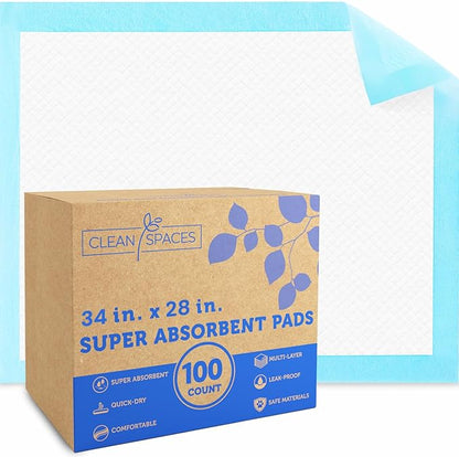Clean Spaces Extra Large Puppy Pads 28"x34",Super Absorbent Disposable Pee Pads for Dogs / Wee Wee Pads / Potty Training Pads, Incontinence Bed Underpads for Adults, 100 Count
