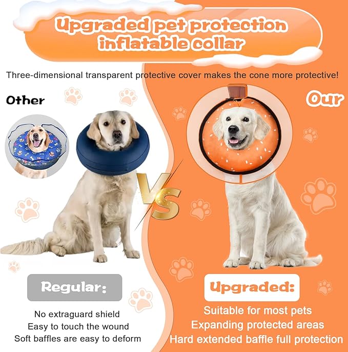 Inflatable Dog Cone Collar with Detachable Enhanced Anti-Licking Shield, Soft Neck Donut Collar for Dogs After Surgery, Adjustable Dog Cone Alternative for Large Medium Small Dogs & Cats