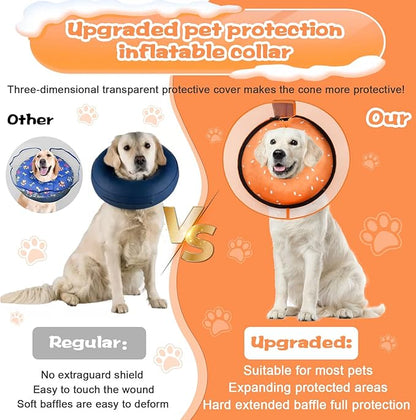 Inflatable Dog Cone Collar with Detachable Enhanced Anti-Licking Shield, Soft Neck Donut Collar for Dogs After Surgery, Adjustable Dog Cone Alternative for Large Medium Small Dogs & Cats