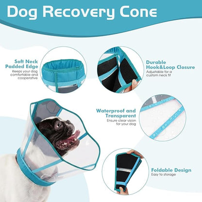 Clear Dog Cone, Elizabethan Collar for Dogs to Stop Licking, Plastic Pet E-Collar Alternative After Surgery, Adjustable Dog Recovery Cone for Wound Healing