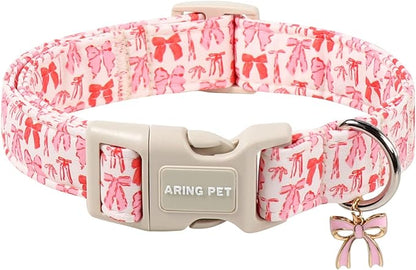 ARING PET Girl Dog Collar, Cute Spring Summer Pink Bow Puppy Pet Collars Necklace for Small Medium Large Female Dogs-XL