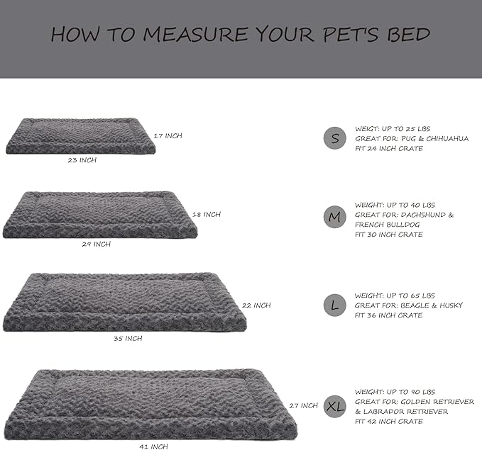 Washable Dog Bed Mat Crate Pad Soft Fluffy Pet Kennel Beds Dog Sleeping Mattress for Large Jumbo Medium Small Dogs, 23 x 17 Inch, Gray