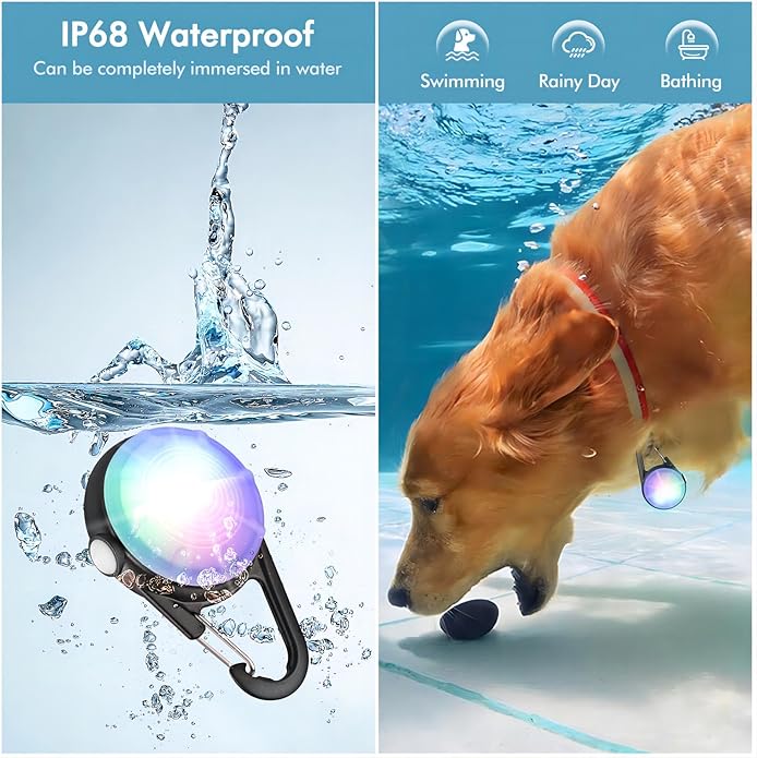 4 Modes Dog Collar Light，2 Packs IP68 Waterproof Dog Lights for Night Walking, USB Rechargeable Pet LED for Nighttime Clip on (Black)