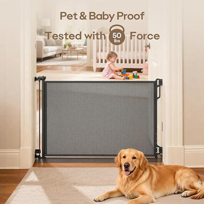 SPACEANY Retractable Safety Baby Gate or Mesh Dog Gate,Durable Portable Mesh Retractable Gate,Easy to Use for Stairs, Doorways, Hallways, Indoor, Outdoor, 33.5" Tall, Up to 45" Wide, Black