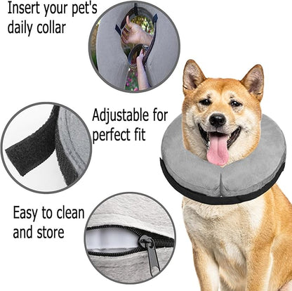 Dog Cone Collar for Small Medium Large Dogs After Surgery, Inflatable Doggie Neck Donut Collar Recovery ECollar, Soft Adjustable Dog Cones Alternative, Protective Pet Cones for Dogs