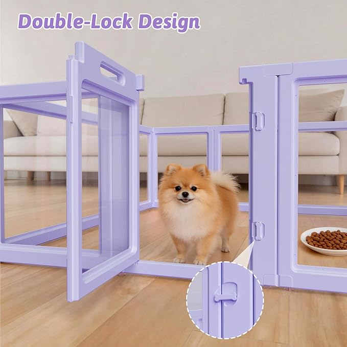 DIY Clear Acrylic Dog Playpen House,Quick Easy Assembly and Disassembly,Strong Floor Suction,Indoor and Outdoor Use,Easy Cleansing Puppy Fence (Purple, 23.6" H, 8PCS)