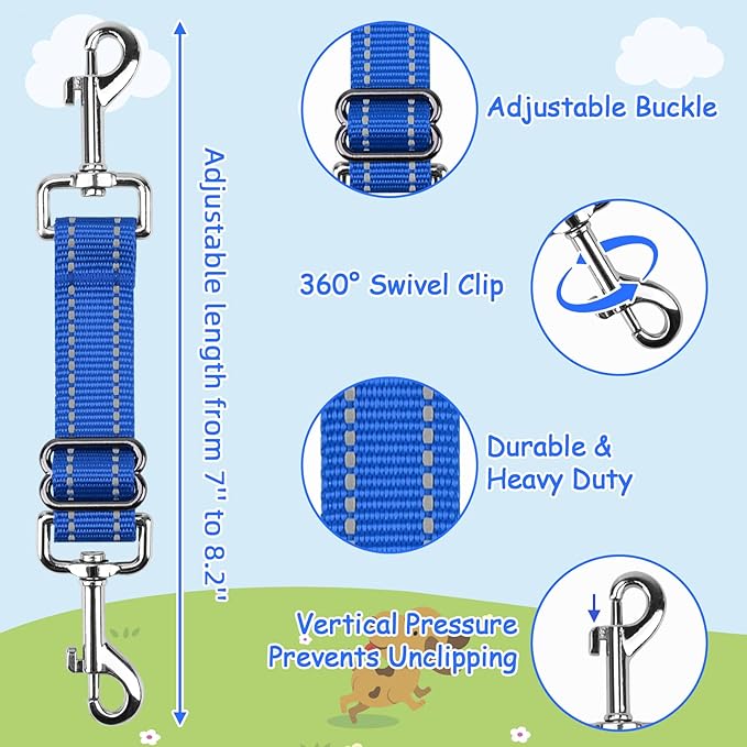 YUEPET Dog Safety Collar Clips 2 Pack Adjustable Prong Collar Backup Clips Reflective Double Ended Backup Clasp Leash Connector for Dog Harness to Collar Safety Clip(Red+Blue)