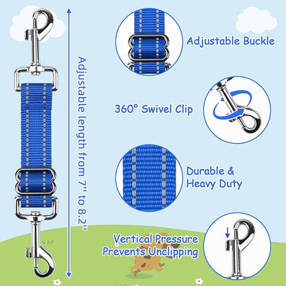 YUEPET Dog Safety Collar Clips 2 Pack Adjustable Prong Collar Backup Clips Reflective Double Ended Backup Clasp Leash Connector for Dog Harness to Collar Safety Clip(Red+Blue)