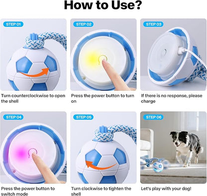 Pet Prime Interactive Dog Ball Toy with Rope,Rechargeable Automatic Rolling Ball with Motion Activated,3 Play Modes for Medium/Large Dogs, Self-Moving Toy to Keep Pets Busy and Entertained